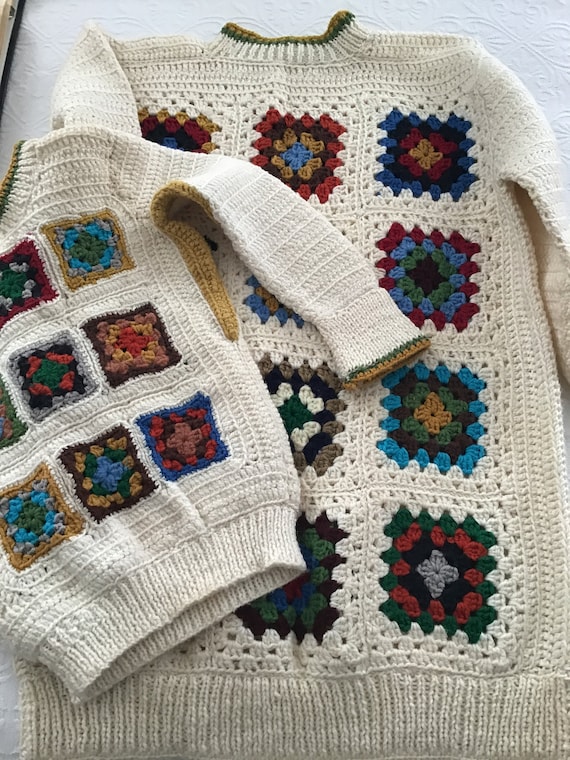 Vintage Hand-knitted Granny Square Sweaters | Vint
