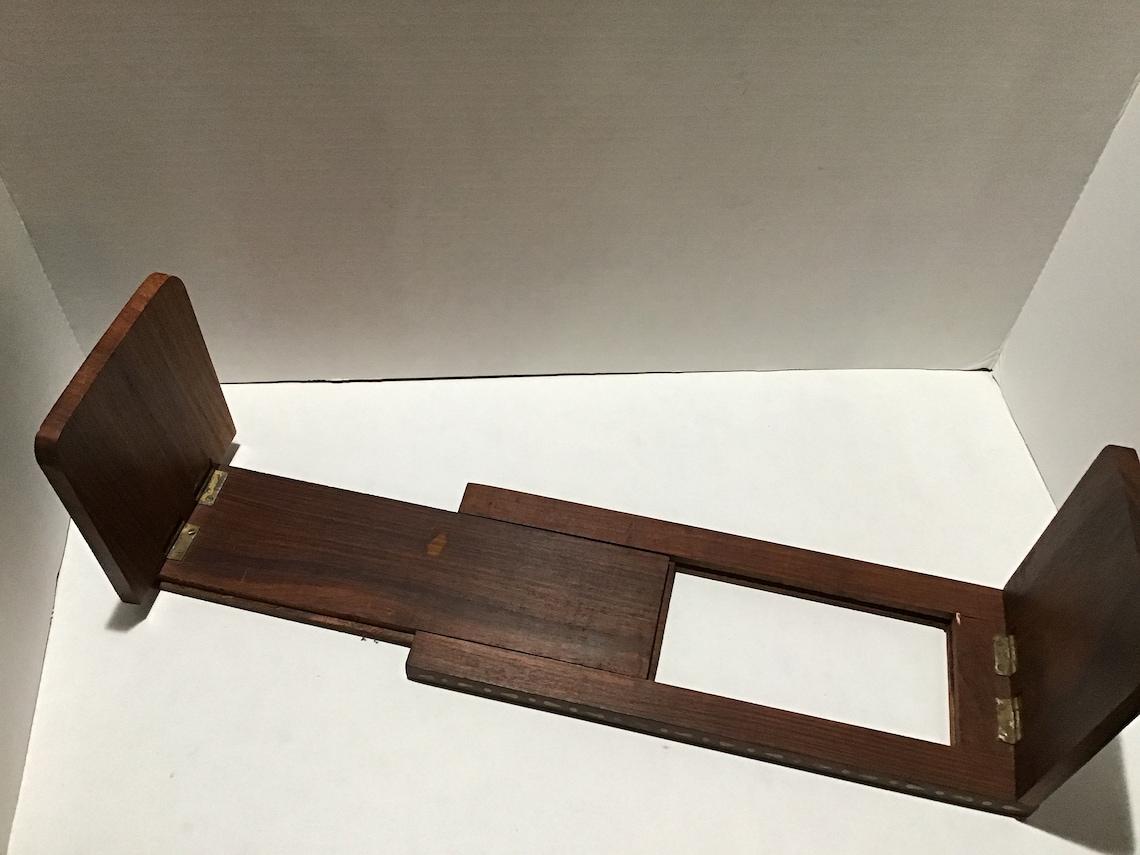 Vintage Wood Expandable Folding Bookends With Inlaid Brass Etsy