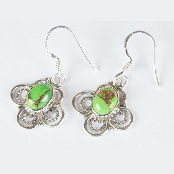 Green Copper Turquoise Earring 925 Sterling Silver Dangle Earring Gift For Her