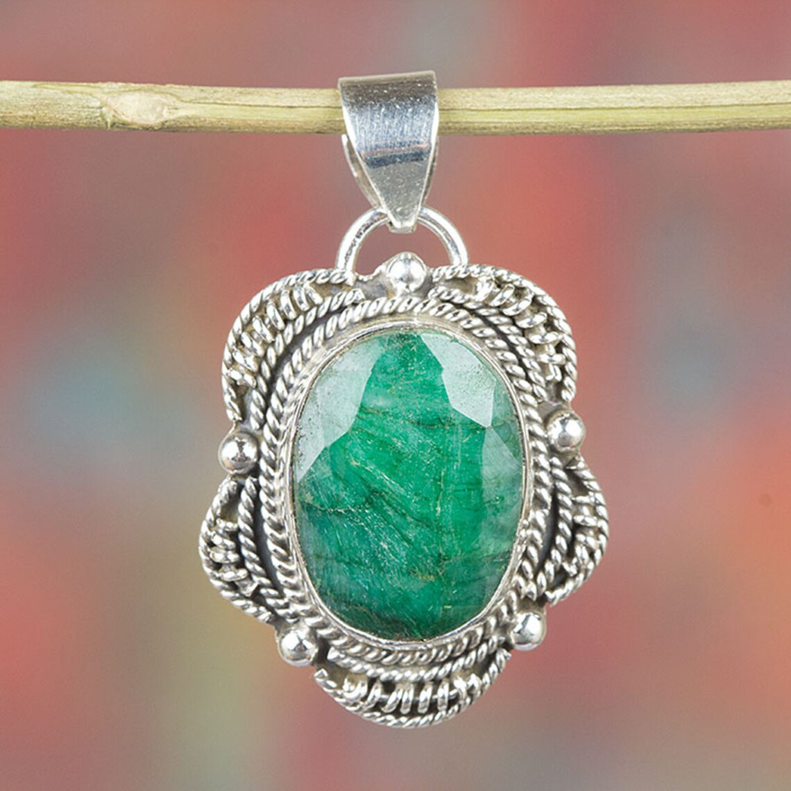 Emerald pendant Sterling Silver Raw Emerald Pendant Emerald Etsy