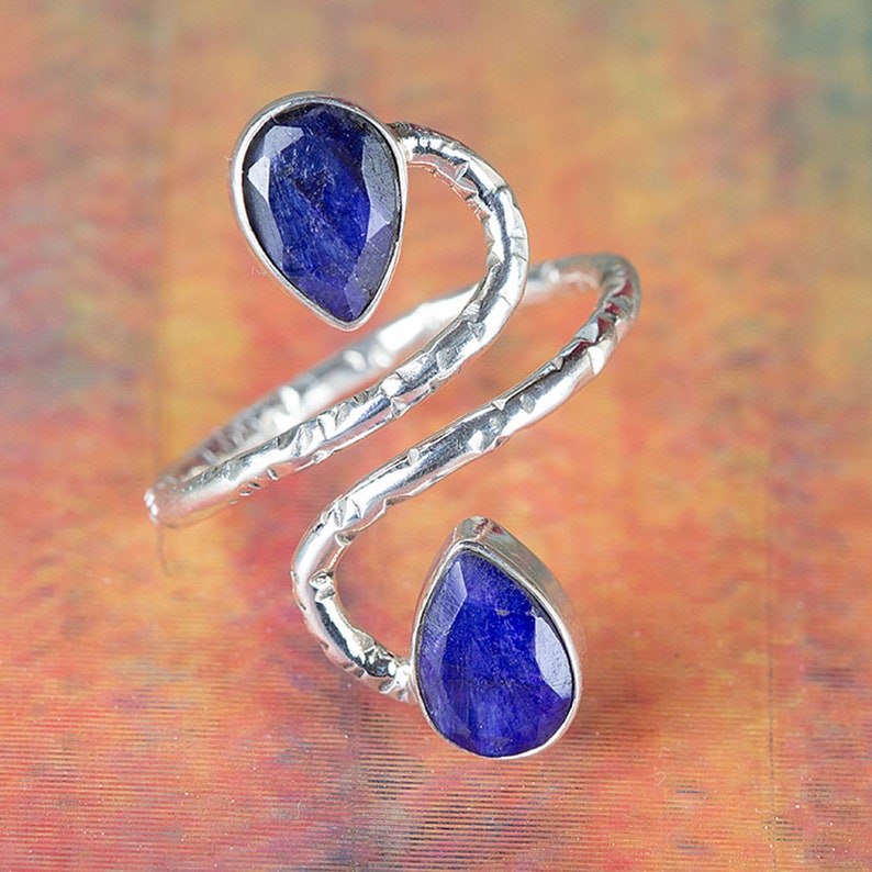 September Birthstone Alternative Ring Sapphire Faceted Blue Gemstone 925 Sterling Silver Ring Sapphire Handmade Jewelry