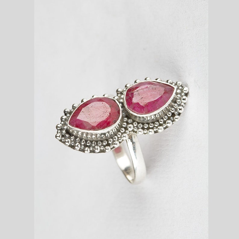 Two-stone Ruby Ring Love and Compassion Gemstones,Gemstone Jewelry,July Birtshtone,Handmade 925 Sterling Silver Ruby Proposal Ring