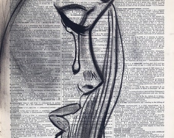 Infatuated - Charcoal Drawing on Vintage Dictionary Paper, Giclée Print, Wall Art, Various Sizes