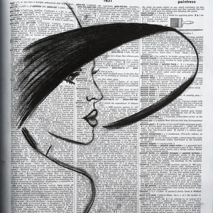 Paintress - Kohle Zeichnung auf Vintage Wörterbuch Papier, Giclée-Druck, Wandkunst, verschiedene Größen