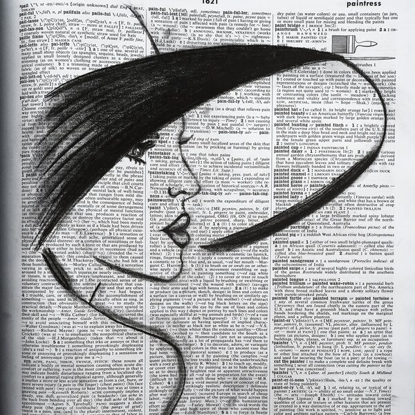 Paintress - Charcoal Drawing on Vintage Dictionary Paper, Giclée Print, Wall Art, Various Sizes