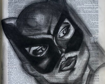 Horny - Charcoal Drawing on Vintage Dictionary Paper, Giclée Print, Wall Art, Various Sizes