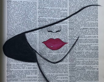 Impropriate -  Mixed Media Charcoal Drawing & Watercolor on Vintage Dictionary Paper, Giclée Print, Wall Art, Various Sizes