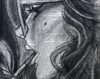 Inner Voice - Charcoal Drawing on Vintage Dictionary Paper, Giclée Print, Wall Art, Various Sizes