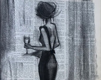 Question - Charcoal Drawing on Vintage Dictionary Paper, Giclée Print, Wall Art, Various Sizes