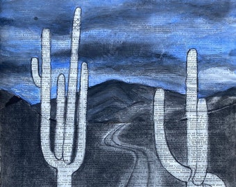 Immemorially - Mixed Media Charcoal Drawing & Watercolor on Vintage Dictionary Paper, Wall Art, Various Sizes