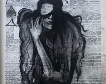 Interdiction - Charcoal Drawing on Vintage Dictionary Paper, Giclée Print, Wall Art, Various Sizes