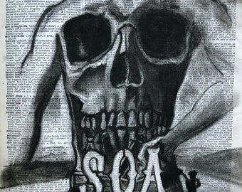 Partaker - Dibujo de carbón en papel de diccionario vintage, impresión Giclée, arte de pared, varios tamaños
