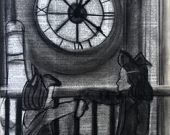 Oscines - Charcoal Drawing on Vintage Dictionary Paper, Giclée Print, Wall Art, Various Sizes