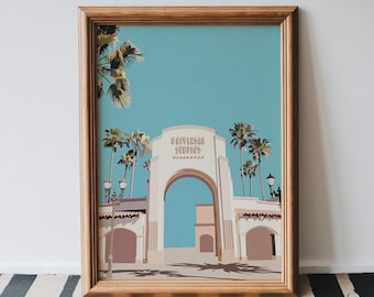 Universal Studios Hollywood Art Print|Universal Studios Hollywood Illustration|Pastel Colors|Retro Style Print Illustration