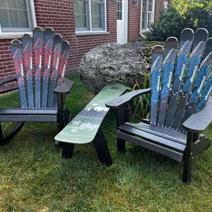 Ski Patio set - 3 piece - A Skichair, Snowboard or Snow Ski Table and a Ski Rocker