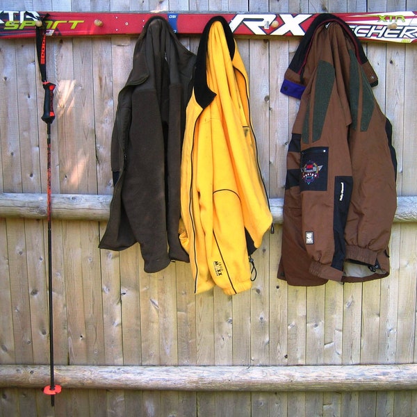 Coat Rack  Recycled Snow Ski Coat Rack with Wooden Pegs