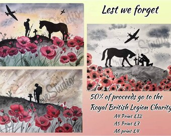 Remembrance art prints lest we forget ww1 ww2 charity the Royal British legion poppies poppy appeal