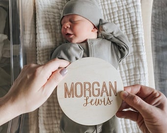 6”Newborn Name Announcement | Baby Name Announcement | Wooden Name Disc | Milestone Disc | Pregnancy Announcement | Name Announcement Plaque