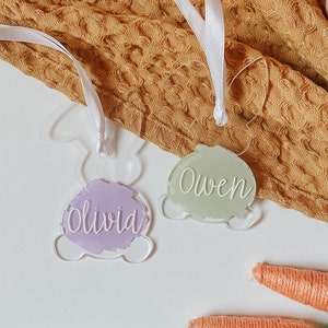 Acrylic Bunny Tags Easter Basket Tag Engraved Tag Name Tag Acrylic Tags Easter Bunny Easter Easter Basket image 1