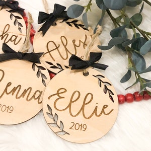 Wooden Christmas Ornament Engraved Ornaments Personalized Ornament Family Ornament Kids Ornament Engagement Ornament Tree image 1
