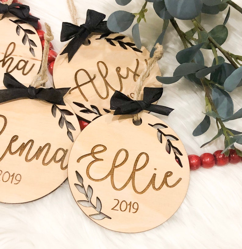 Wooden Christmas Ornament Engraved Ornaments Personalized Ornament Family Ornament Kids Ornament Engagement Ornament Tree image 1