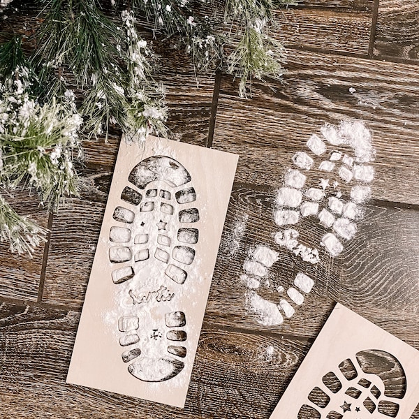 Santa Boot Print Stencils – Magical Christmas Eve Footprints Template | Reusable Wooden Santa Footprint Stencil
