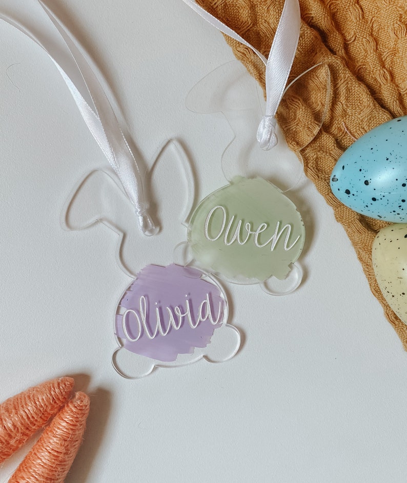 Acrylic Bunny Tags Easter Basket Tag Engraved Tag Name Tag Acrylic Tags Easter Bunny Easter Easter Basket image 5