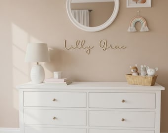 Personalized Wooden Name Sign for Nursery | Custom Baby Name Wall Decor | Laser Cut Birch Wood Sign | Script Nursery Name | 18 24 36