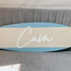 Wood Name Surfboard Sign | Nursery Décor for Children&#39;s Room| Teen Room | Beach Ocean Themed Nursery Kids Room | Surf Room | Playroom | surf