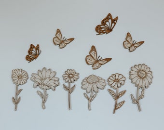 Wooden Flower & butterfly Wall hangings | Nursery Art | Kids Room | Playroom | Wildflower | Butterflies | Girls Nursery | Wood Signs | boho