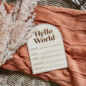 Hello World Birth Announcement | Arched Birth Announcement | Wooden ...