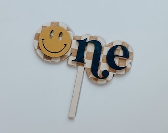 Retro Cake Topper | Hippie | smile cake | Personalized Cake Topper | Party Decor | Name Cake Topper | checkered Cake Topper