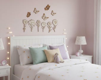 Wooden Flower & butterfly Wall hangings | Nursery Art | Kids Room | Playroom | Wildflower | Butterflies | Girls Nursery | Wood Signs | boho