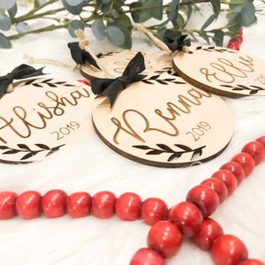 Wooden Christmas Ornament Engraved Ornaments Personalized Ornament Family Ornament Kids Ornament Engagement Ornament Tree image 3