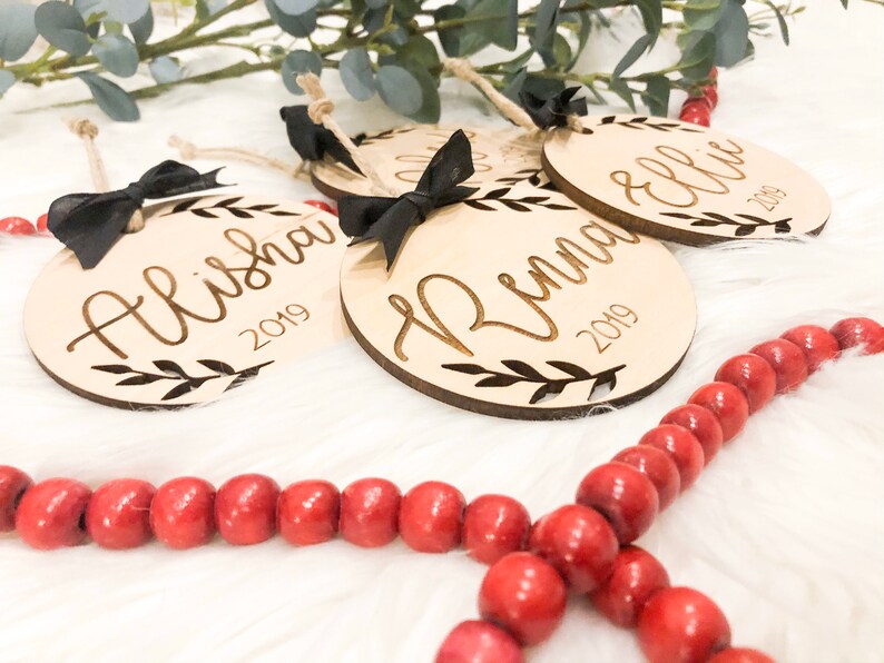 Wooden Christmas Ornament Engraved Ornaments Personalized Ornament Family Ornament Kids Ornament Engagement Ornament Tree image 3