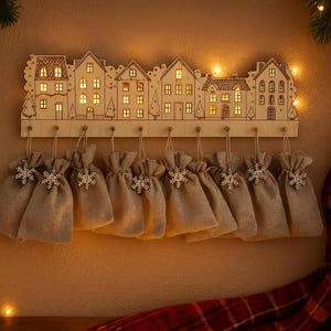 Wooden Advent Calendar Village - Christmas Decor