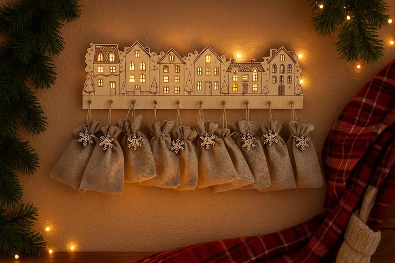Wooden Advent Calendar Village - Christmas Decor