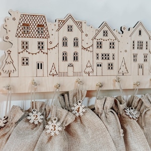 Wooden Advent Calendar Village - Christmas Decor detail view