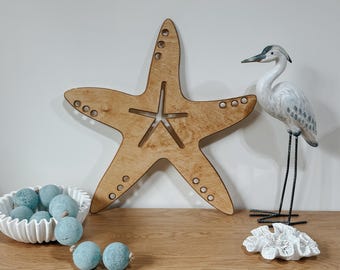 Decoración de pared con estrellas de mar de madera / Decoración para casas de playa costeras / Letrero de verano para casas de lago / Adorno náutico para estantes / Océano / Cabaña de playa junto al lago