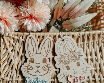 Easter Tags | Easter Name Tags | Easter basket | Easter Decor | Name Tag | Engraved Name | Wooden Name Tag | vintage bunny | Basket Tag
