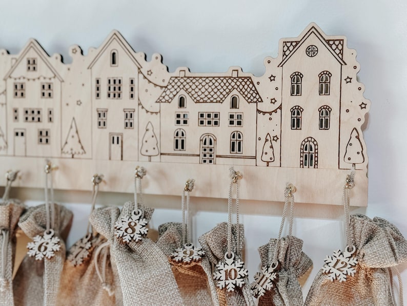 Wooden Advent Calendar Village - Christmas Decor alternate view