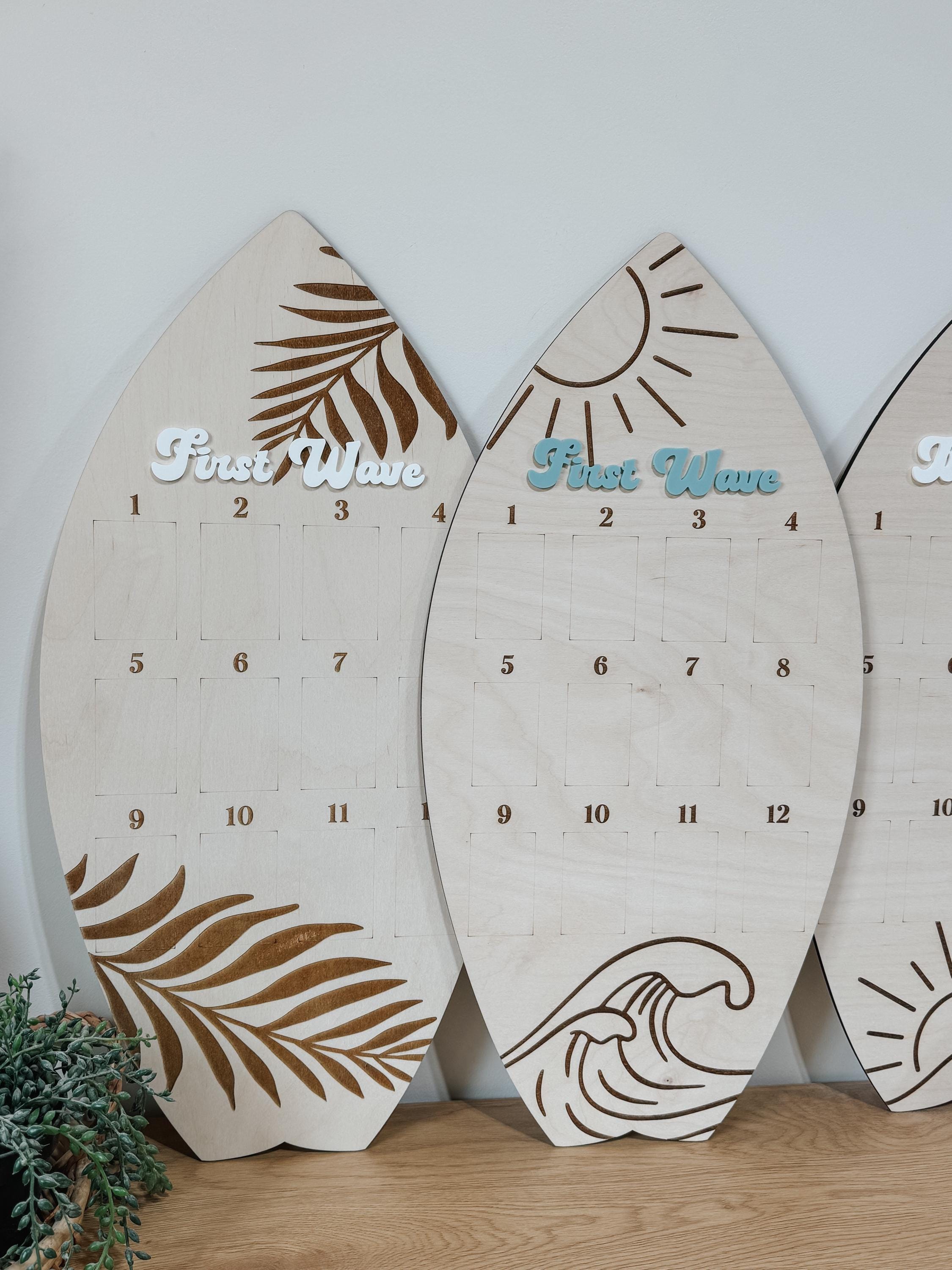 Surfboard First Birthday Photo Display | Monthly Milestone Sign | Beach ...