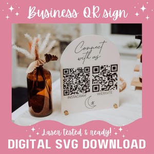 QR-code zakelijk SVG-lasergesneden bestand | Gloforge-bestand | klein bedrijf | Lasergetest en klaar | Sociaal teken | Betaalbord | Marktbord