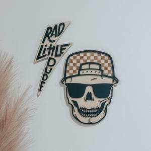 Checker Print Skull | Playroom Decor | Wood Signs | snap back | hat | skull Face | modern | Boy | Rad Dude | Wall Art | Boys Room