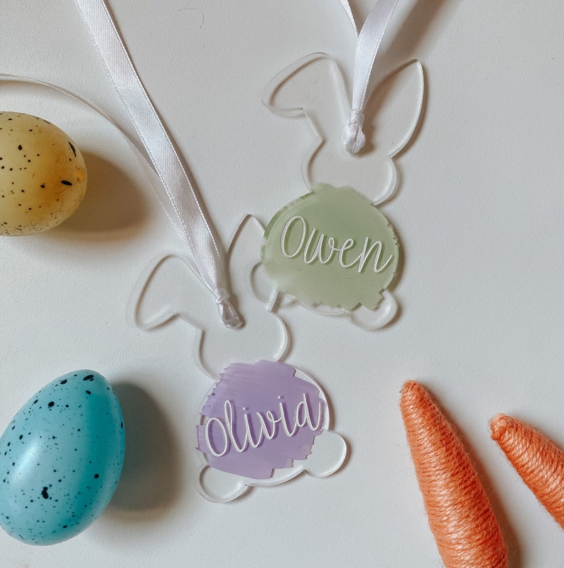 Acrylic Bunny Tags Easter Basket Tag Engraved Tag Name Tag Acrylic Tags Easter Bunny Easter Easter Basket image 4