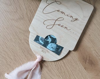 Pregnancy Announcement Keepsake pull out box Ultrasound Photo | Baby Reveal Gift for Grandparents | Personalized Wooden Baby Announcement
