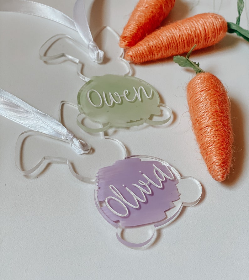 Acrylic Bunny Tags Easter Basket Tag Engraved Tag Name Tag Acrylic Tags Easter Bunny Easter Easter Basket image 2