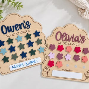 Personalized Kids Reward Chart, Wooden Behavior Chart with Stars or Flowers, Good Choices Chart