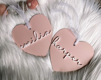 Heart Tags | Valentine’s Day Name Tags | Valentine’s Day | Valentine’s Day Decor | Name Tag | Engraved Name | Acrylic Name Tag | Place card
