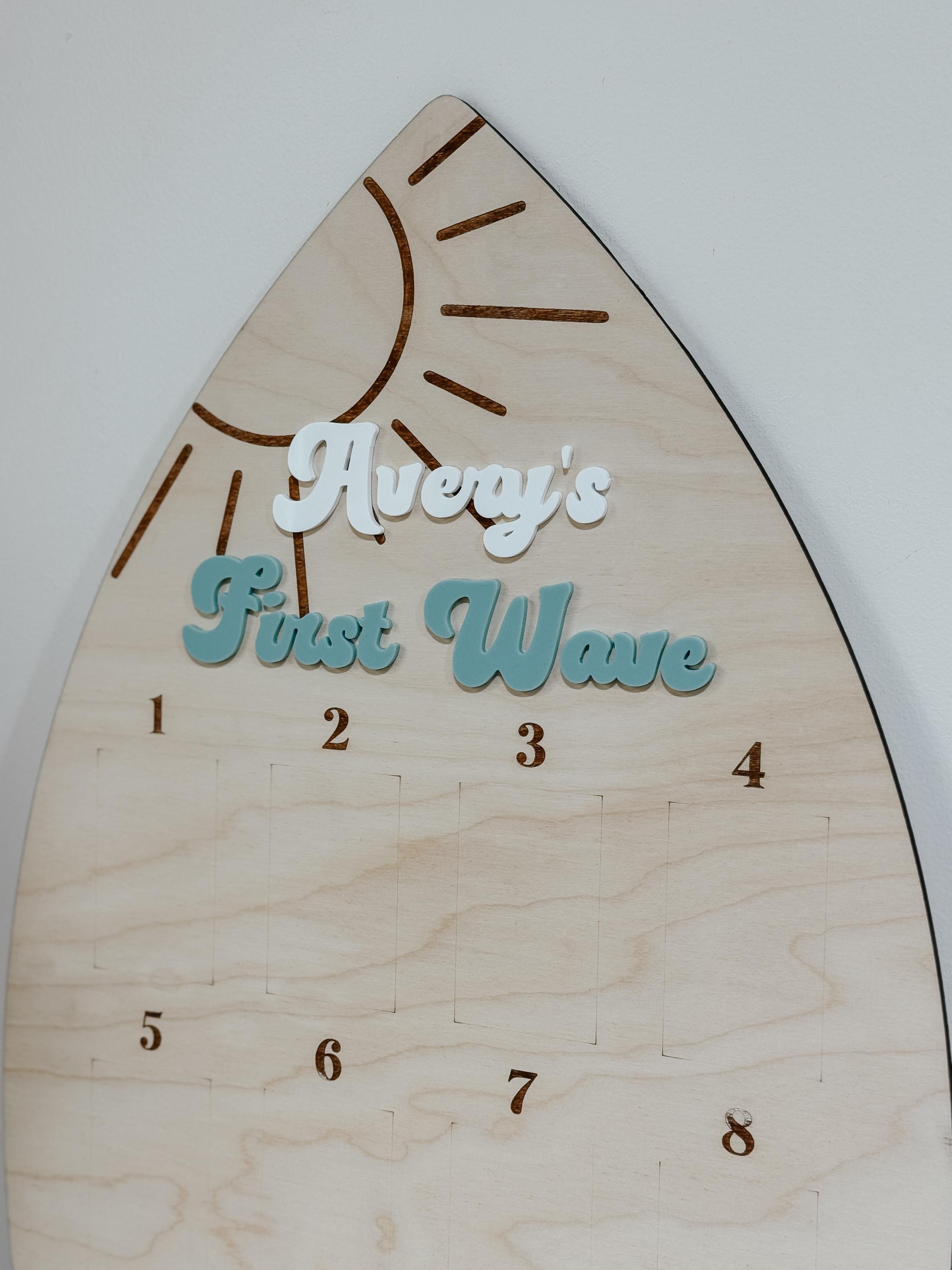 Surfboard First Birthday Photo Display | Monthly Milestone Sign | Beach ...